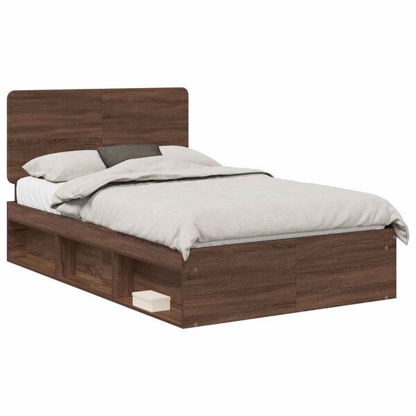 vidaXL Bed Frame with Headboard Brown Oak 120 x 190 cm Solid Pine Wood