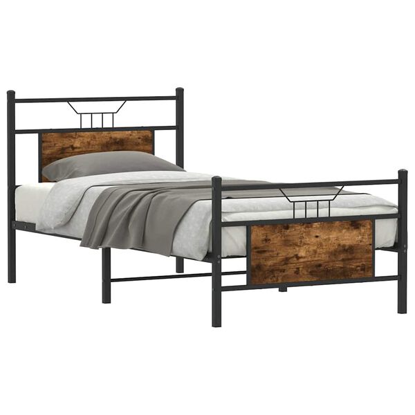 vidaXL Bed Frame without Mattress Smoked Oak 90x190 cm Single Engineered Wood