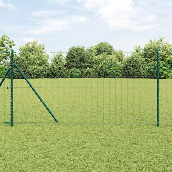 vidaXL Fence with Post Green 1.4 x 10 m Steel and PVC