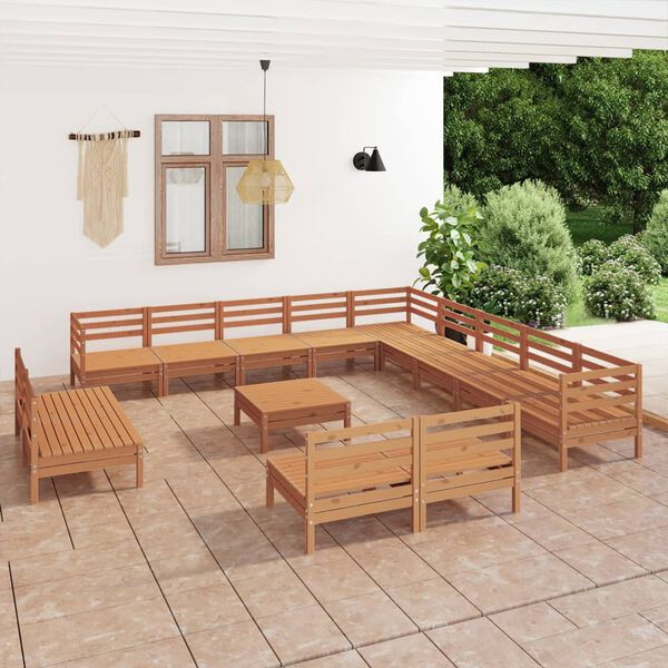 vidaXL 14 Piece Garden Lounge Set Solid Wood Pine Honey Brown
