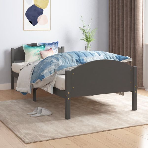 vidaXL Bed Frame without Mattress Dark Grey Solid Pine Wood 100x200cm