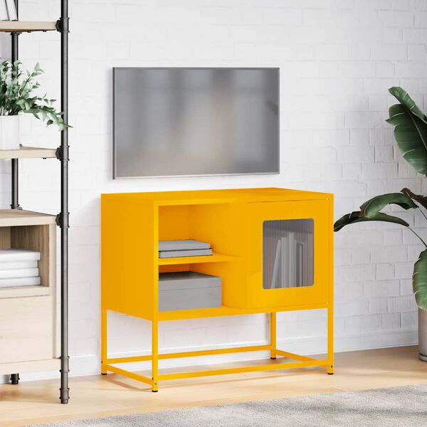 vidaXL TV Cabinet Mustard Yellow 68x39x60.5 cm Steel