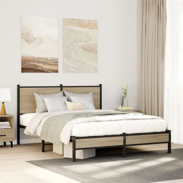 vidaXL Metal Bed Frame without Mattress Sonoma Oak 140x200 cm