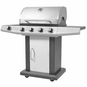 vidaXL Gas Barbecue Grill with Wheel Silver Steel with Metal Hose