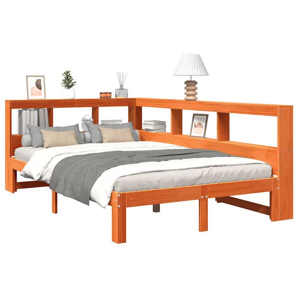 vidaXL Bookcase Bed without Mattress Wax Brown 120x200 cm Solid Wood Pine