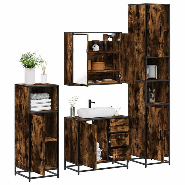 vidaXL 4&nbsp;Piece Bathroom Furniture Set&nbsp;Smoked Oak Engineered Wood