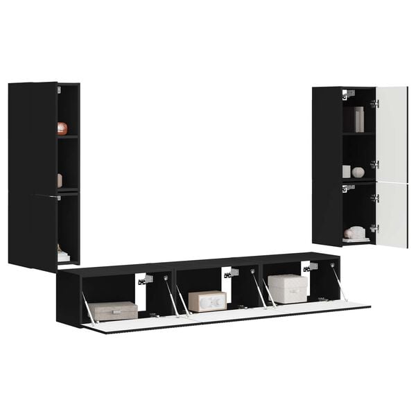 vidaXL TV Cabinet Set Wall-mounted 4 pcs Black Engineered Wood