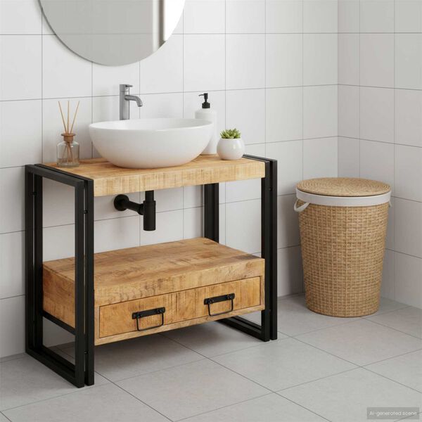 vidaXL Bathroom Sink Cabinet 71 x 33 x 58 cm Solid Mango wood and Iron