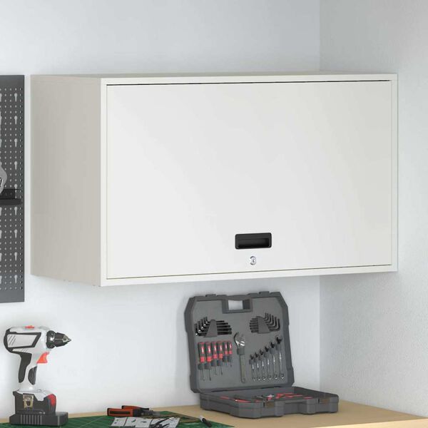 vidaXL Wall Cabinet for Garage with Gas-lift Door White