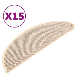 vidaXL Carpet Stair Tread | Set of 15 | White and Brown | 100% PP | 56x17x3 cm