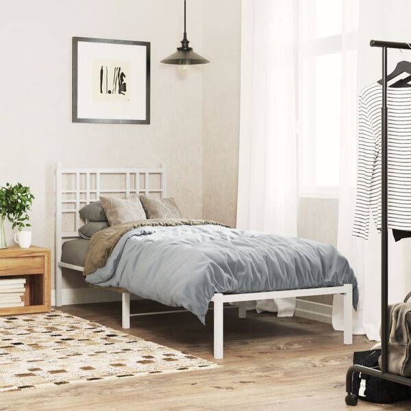 vidaXL Metal Bed Frame without Mattress with Headboard White 80x200cm