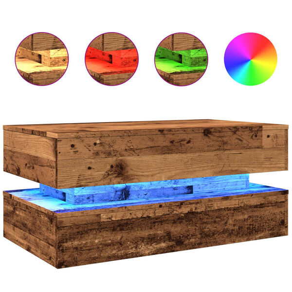 vidaXL Coffee Table with LED Lights Old Wood 90x50x40 cm