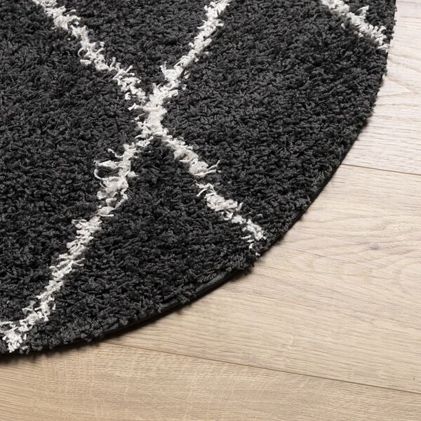vidaXL Shaggy Rug PAMPLONA High Pile Modern Black and Cream &Oslash; 240 cm