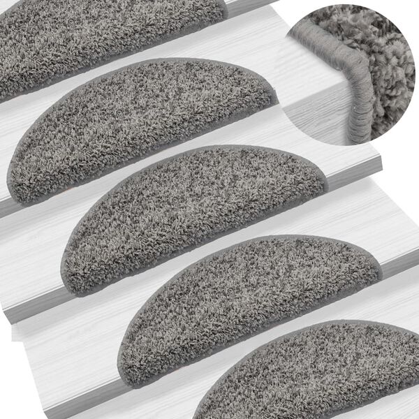 vidaXL Stair Mats 15 pcs 56x17x3 cm Grey Half Round