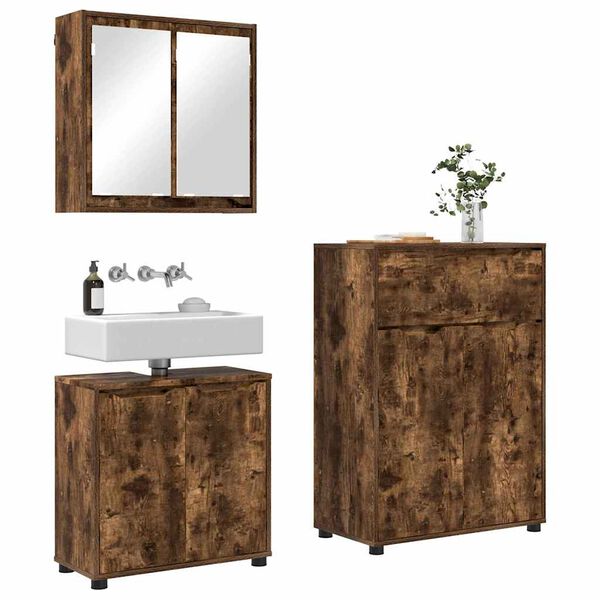 vidaXL Bathroom Furniture Set Manual 3 pcs Smoked Oak Engineered Wood