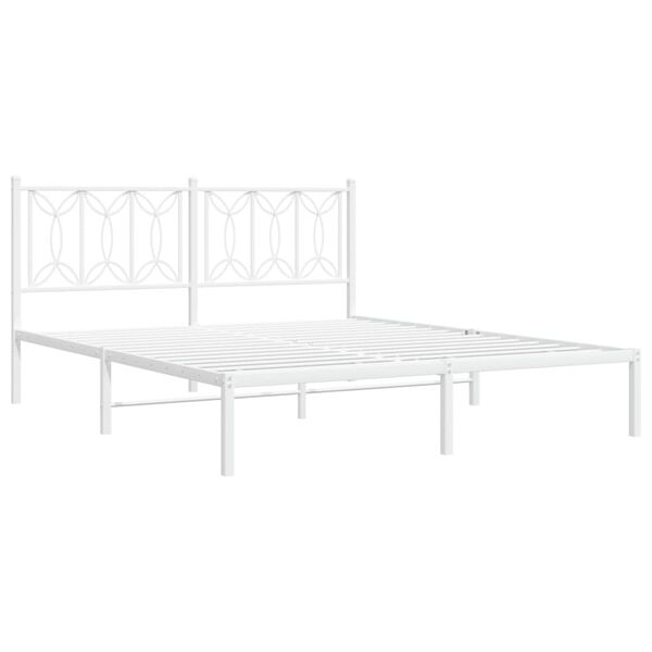 vidaXL Metal Bed Frame without Mattress with Headboard White 150x200cm