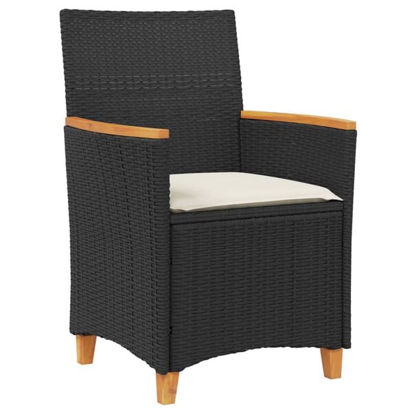 vidaXL Garden Chairs with Cushions 2 pcs Black Poly Rattan&Solid Wood