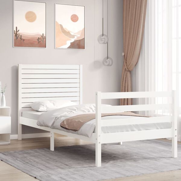 vidaXL Bed Frame without Mattress White Small Single Solid Wood