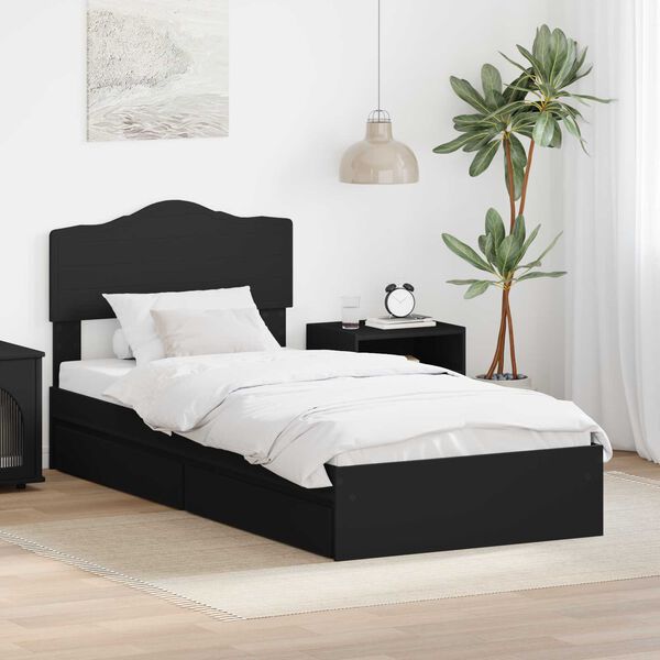 vidaXL Storage Bed with Headboard Black 70 x 190 cm Engineered Wood