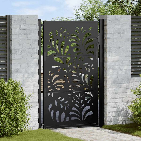 vidaXL Garden Gate Black 100x150 cm Steel Wave Design