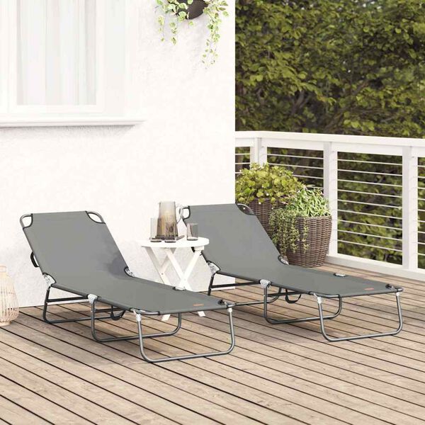 vidaXL Folding Sun Lounger Folding 2 pcs Grey 56 x 189 x 87cm Fabric