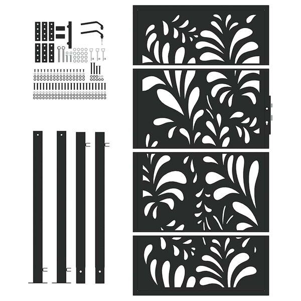 vidaXL Garden Gate Black 100x175 cm Steel Wave Design