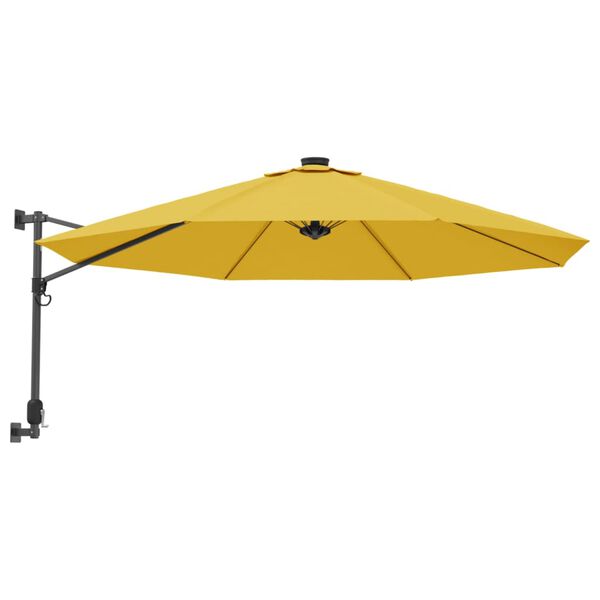 vidaXL Wall-mounted Parasol with LEDs Yellow 290cm
