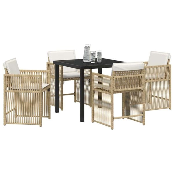 vidaXL Garden Dining Set 5 pcs Beige Poly Rattan