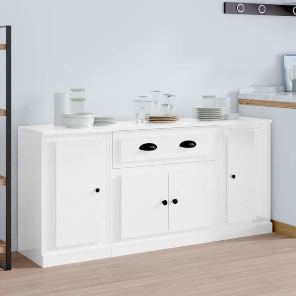vidaXL Sideboards 3 pcs High Gloss White Engineered Wood