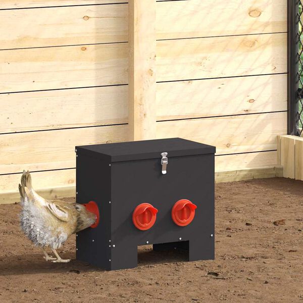 vidaXL Chicken Feeder Black 40.5 x 25 x 38 cm Cold-Rolled Steel