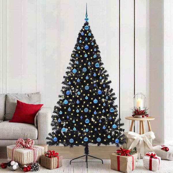 vidaXL Artificial Pre-lit Christmas Tree Black 210 cm PVC
