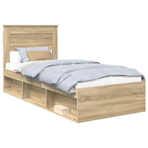 vidaXL Bed Frame with Headboard Sonoma 100 x 200 cm Solid Pine Wood