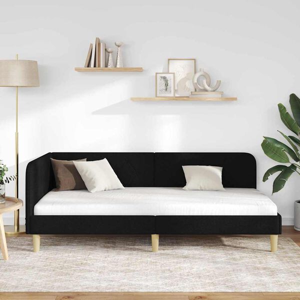 vidaXL Corner Bed Frame with Headboard Black 90 x 200 cm Fabric