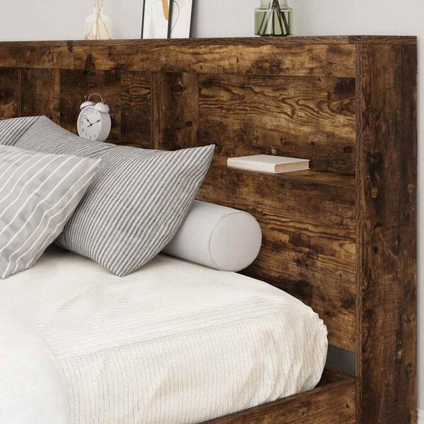 vidaXL Storage Headboard with Shelf Smoked Oak 200 cm Engineered Wood