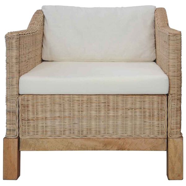 vidaXL Armchair with Cushions Natural Rattan