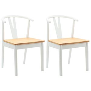 vidaXL Dining Chair 2 pcs White and Natural Solid Rubber Wood