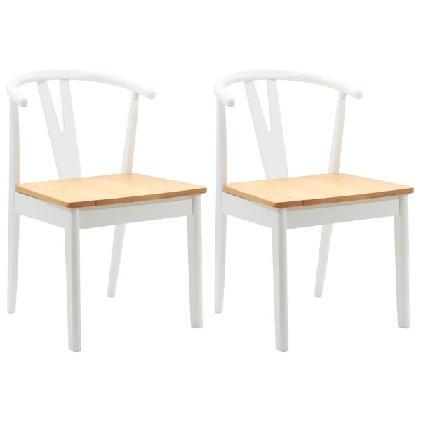 vidaXL Dining Chair 2 pcs White and Natural Solid Rubber Wood