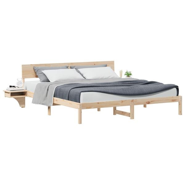 vidaXL Bed Frame with Headboard Brown 180 x 200 cm Solid Pine Wood