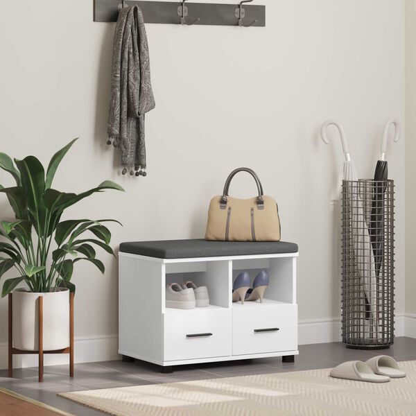 vidaXL Hall Bench with Cushion with Drawer White 60 x 38 x 46 cm