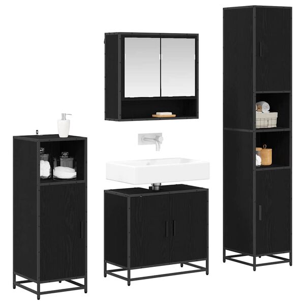 vidaXL Bathroom Furniture Set 4 pcs Black Oak Engineered Wood