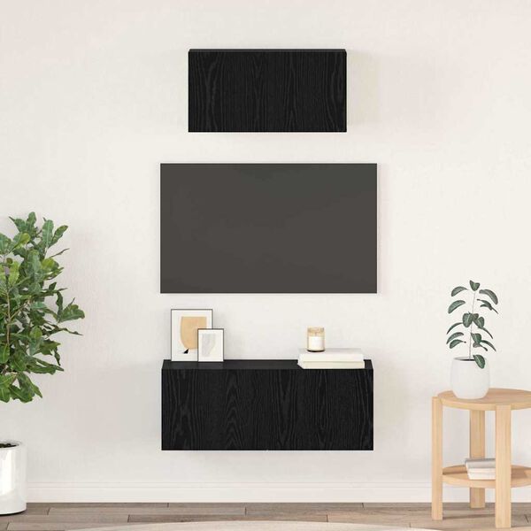 vidaXL TV Cabinet Set Wall-mounted 2 pcs Black Oak Engineered Wood
