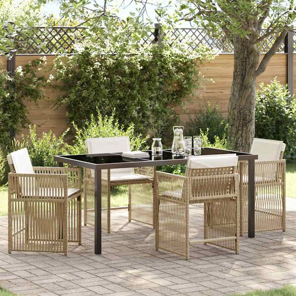 vidaXL Garden Dining Set 5 pcs Beige Poly Rattan