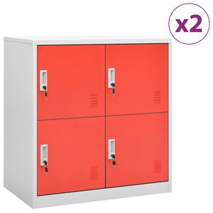 vidaXL Locker Cabinets 2 pcs Light Grey and Red 90x45x92.5 cm Steel