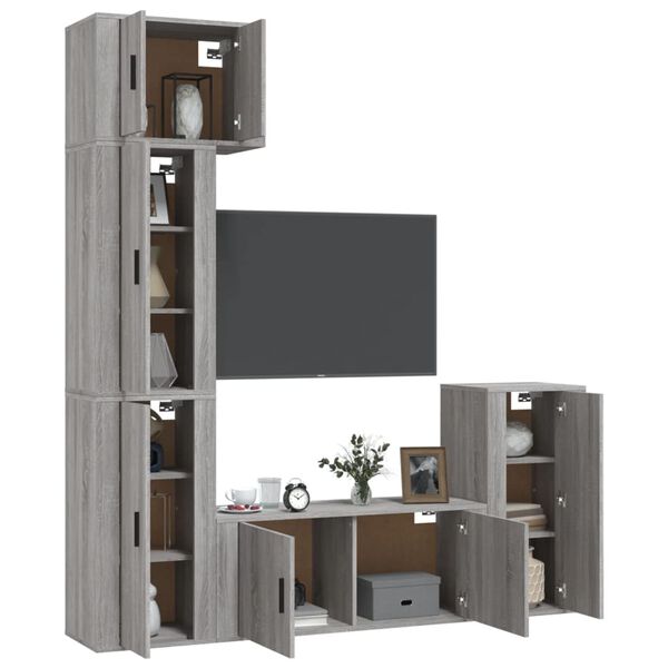 vidaXL 5 Piece TV Cabinet Set Grey Sonoma Engineered Wood