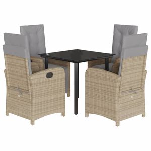 vidaXL 5 Piece Garden Dining Set with Cushions Beige Poly Rattan