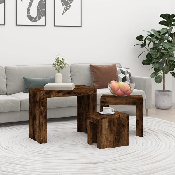 vidaXL Nesting Coffee Tables 3 pcs Smoked Oak Engineered Wood