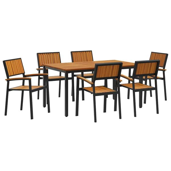 vidaXL Garden Dining Set 7 pcs Black Solid Acacia Wood