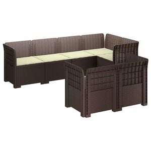 vidaXL 7-Seater Garden Sofa with Cushions Rattan Look PP Brown