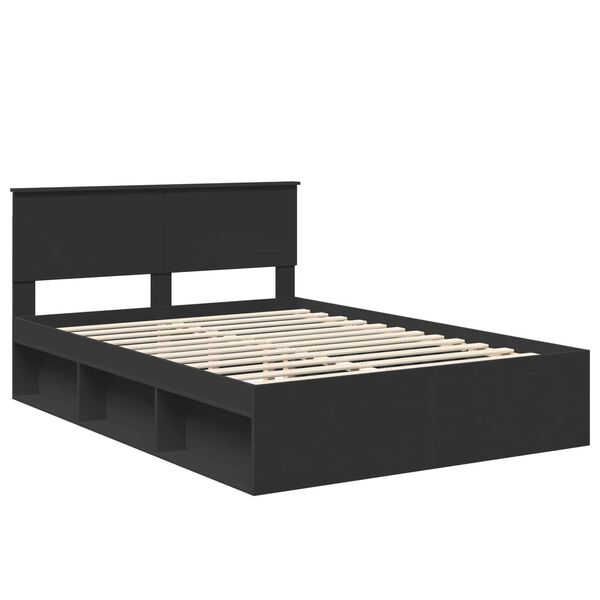 vidaXL Bed Frame with Headboard Black 135 x 190 cm Solid Pine Wood