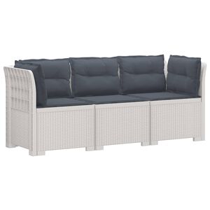 vidaXL 3-Seater Garden Sofa with Cushions Rattan Look PP White